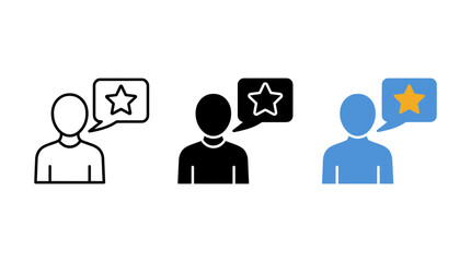 Fototapeta premium Person with star feedback speech bubble icon set feedback communication customer