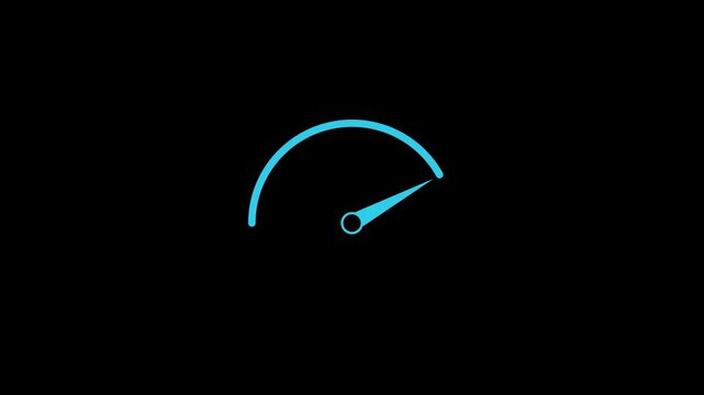 Animation of Speed meter icon on a black background. Energy or fuel level meter dial gauge icon showing minimum and maximum value