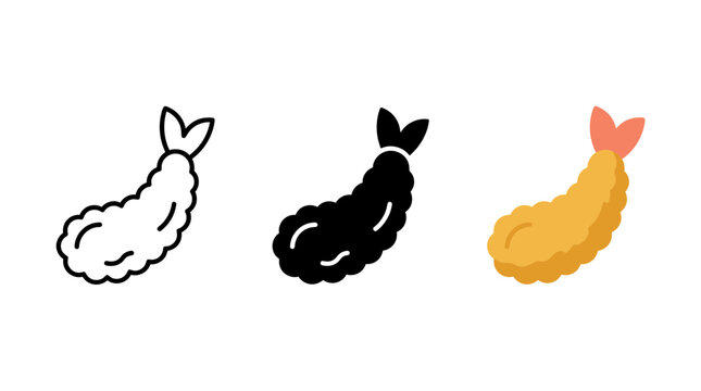 Tempura shrimp fried seafood vector icon set with deep fried japanese illustration
