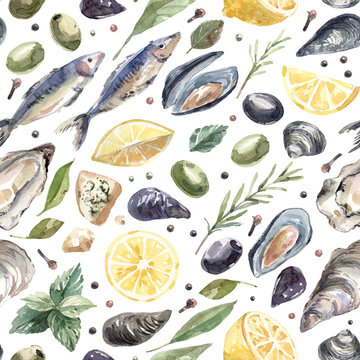 Mediterranean Seafood and Fish Pattern