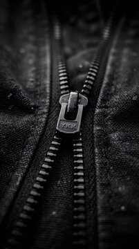 Close up of a black leather jacket zipper detailed texture for mobile screen wallpaper
