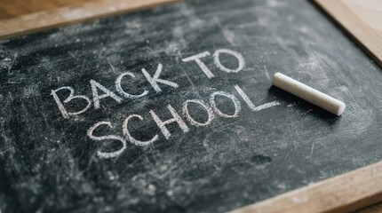 Fototapeta premium Back to school text written in white chalk on a small blackboard