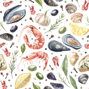 Mediterranean Seafood Pattern with Shrimp