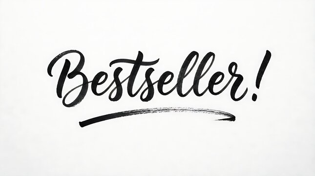 Hand drawn bestseller text with bold ink stroke and exclamation mark for marketing with declaring bestseller dynamic elegant cursive handwritten