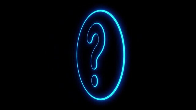 Glowing Blue Neon Question Mark Icon 3D Rotating Motion Graphic Loop