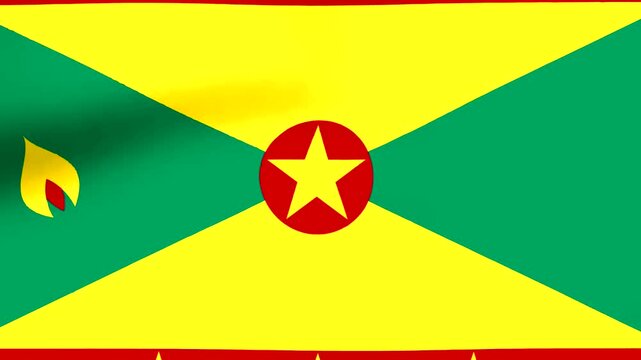 Waving flag of Grenada with yellow green and red colors and a central golden star symbol