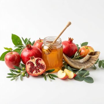 Rosh Hashanah Symbols Apples Pomegranates Honey and Shofar 1.