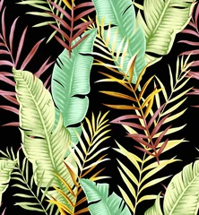 Vibrant Tropical Monstera Leaves Pattern in Lush Green and Dark Background © Wolfworker