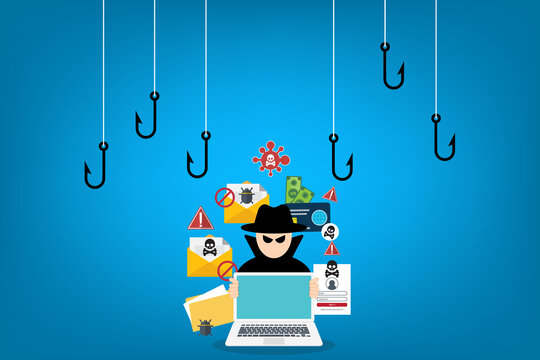 Account Hacking and Password Theft Concept with Cybercriminal and Laptop