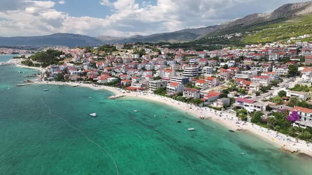 Wide Aerial View Of Podstrana And Its Entire Adriatic Coast, Croatia