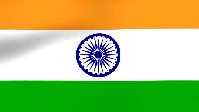 Waving flag of India with saffron white and green colors featuring the blue ashoka chakra wheel