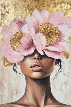 A coquette style portrait of a woman rendered as a soft oil painting with gentle golden tones, an elegant romantic artwork about femininity delicacy and classical beauty