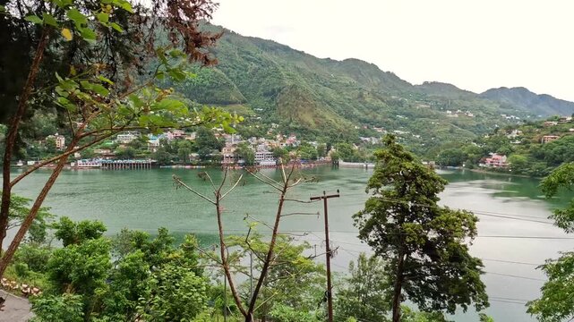 Elevated Wide Angle View Of Bhimtal Lake Island