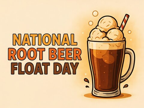 National root beer float day celebration banner with a cold glass dessert illustration