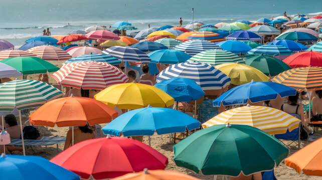 Colorful umbrellas on the beach in summer