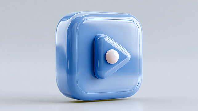 Blue play button icon with circular center rendered in 3d