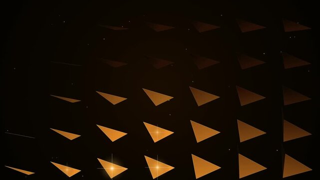 Abstract dark background with glowing golden triangles and sparkles in a geometric pattern