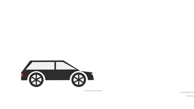 Black SUV Vector Car Animation Driving with Rotating Wheels and Motion Lines on White Background for Travel Concept