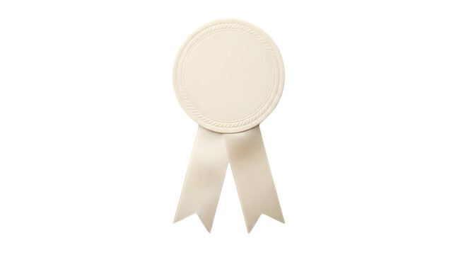 An elegant blank cream colored award ribbon is isolated on a white background symbolizing achievement success recognition and winning concepts for any occasion