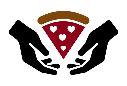 Hands Holding Pizza Slice with Hearts &ndash; Isolated Editable Vector on Transparent Background