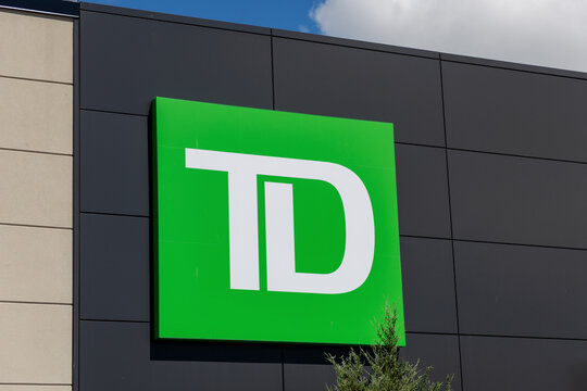 Ottawa, Canada - July 30, 2026: TD Bank green logo sign on building exterior
