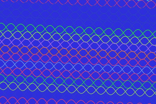 Colorful abstract pattern of intertwined loops on blue background