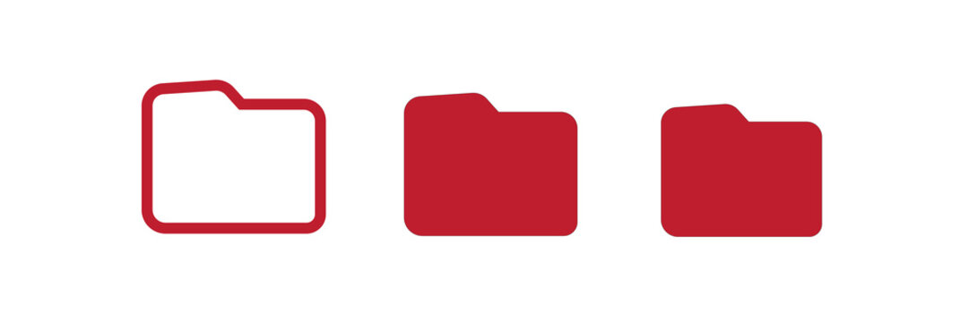 Set of red folder icons with outline and solid variations isolated on transparent background