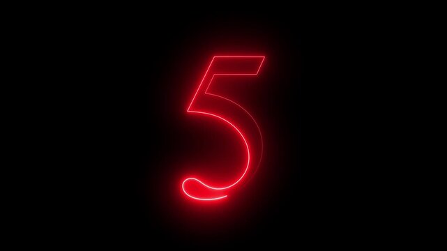  glowing red color neon 5 text, Educational concept promote advertising concept isolate using QuickTime black background 4k motion video animation.