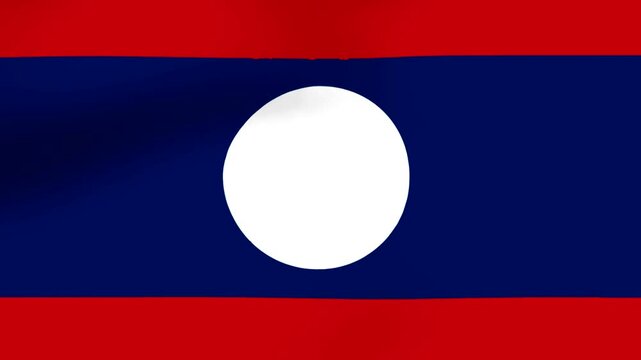 Waving flag of Laos with red and blue stripes and a centered white circle