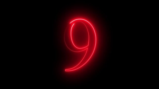  glowing red color neon 9 text, Educational concept promote advertising concept isolate using QuickTime black background 4k motion video animation.