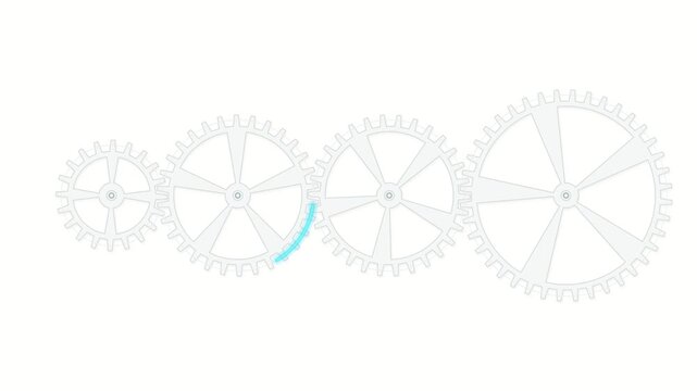 Rotating mechanical gear system with blue highlighted segment a technical