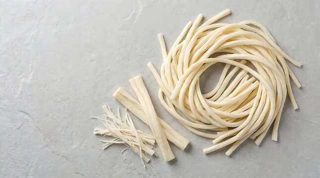 Traditional turkish string cheese called dil peyniri arranged on a grey stone background
