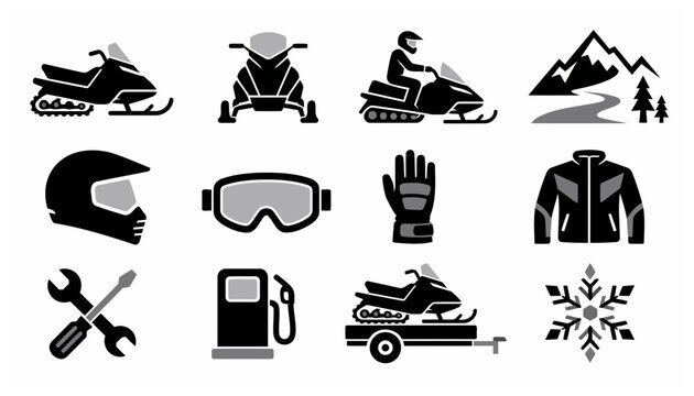Collection of winter sports and equipment icons.