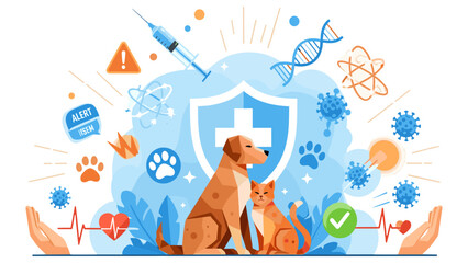 Fototapeta premium Veterinary Vaccination Concept with Pets and Healthcare Symbols