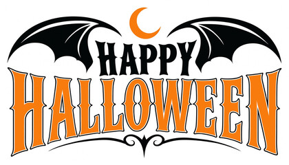 Happy halloween typography design featuring stylized black bat wings and a crescent moon graphic halloween typography crescent seasonal celebration decoration illustration background © MUSTAFIJUR