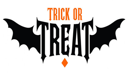 Trick or treat halloween text emblem with bat wings and diamond shape halloween typography celebration seasonal invitation illustration isolated background greeting calligraphy © MUSTAFIJUR
