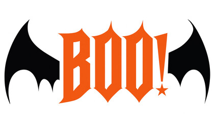 Orange halloween boo text with stylized black bat wings design element halloween typography celebration seasonal isolated background creative illustration decoration © MUSTAFIJUR