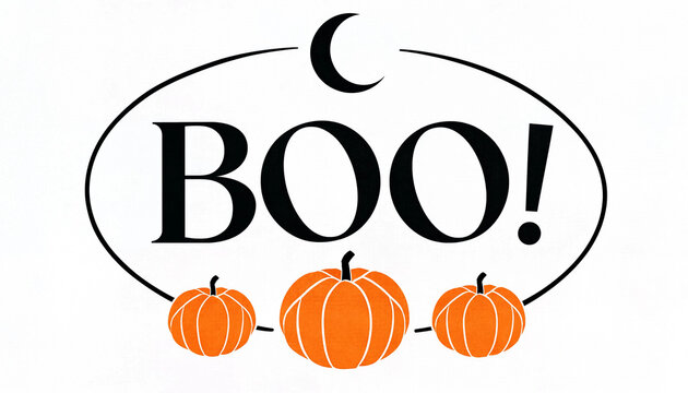 Halloween boo text graphic with cute cartoon pumpkin trio halloween celebration illustration jackolantern seasonal typography greeting decoration isolated creative printables