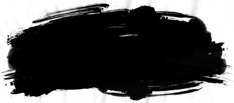 Thick black rectangular paint swatch isolated on isolated on transparent png background