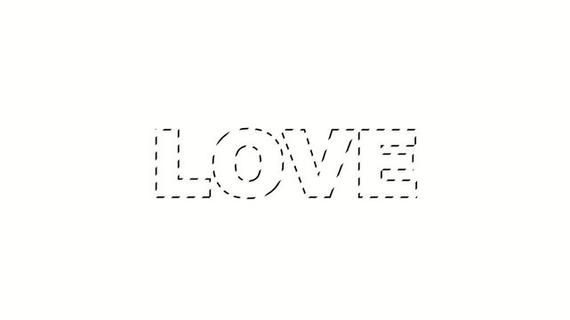 Love word with dotted outline on white background minimalist black