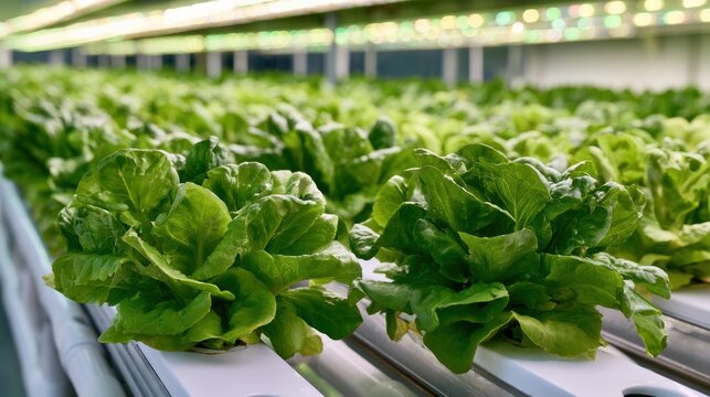 Green lettuce growing in a hydroponic farm