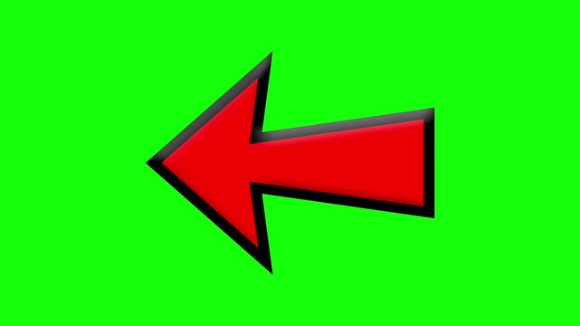 Red Arrow Pointing Left Direction Indicator Previous Back Navigation Sign Icon Animation on Green Screen Background