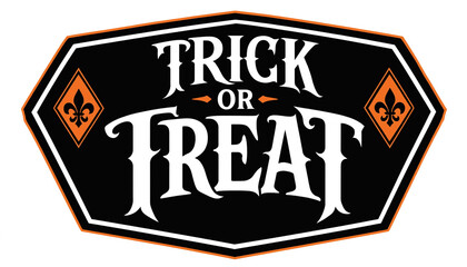 Trick or treat halloween emblem with decorative fleur de lis elements and vintage font halloween typography celebration seasonal invitation isolated greeting ornament © Md
