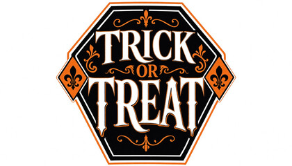 Decorative trick or treat halloween badge with ornate scrolls and elegant typography halloween typography celebration seasonal invitation isolated greeting ornament © Md
