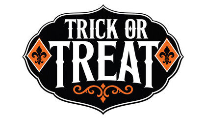 Stylized trick or treat halloween label with victorian border and ornate details halloween typography victorian celebration seasonal invitation isolated greeting ornament © Md