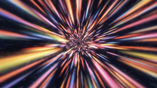 Abstract hyper speed travel through a colorful light tunnel in space
