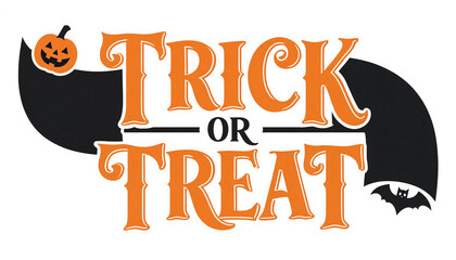 Trick or treat halloween typographic banner with pumpkin and flying bat halloween typography seasonal celebration decorative invitation illustration greeting abstract creative © Md