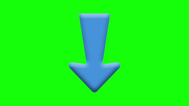 Blue Down Arrow Direction Pointer Navigation Download Indicator Icon Animation on Green Screen Background