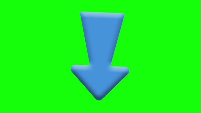 Blue 3D Down Arrow Pointing Downward Icon Animation on Green Screen Chroma Key Background