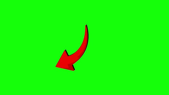 Red Curved Arrow Pointing Down Icon Animation on Green Screen Chroma Key Background